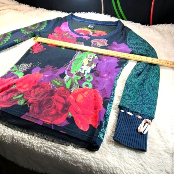 Desigual Vintage Y2k Floral Japan Jumper Sweater/Knit. ArtWear. Woman L Fit Smal - Picture 15 of 16